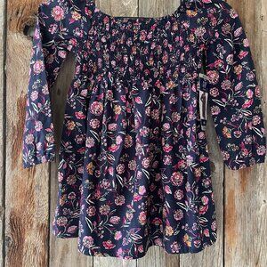 Gap Kids Factory Smocked Print Dress Navy Blue Floral NWT XS 4/5